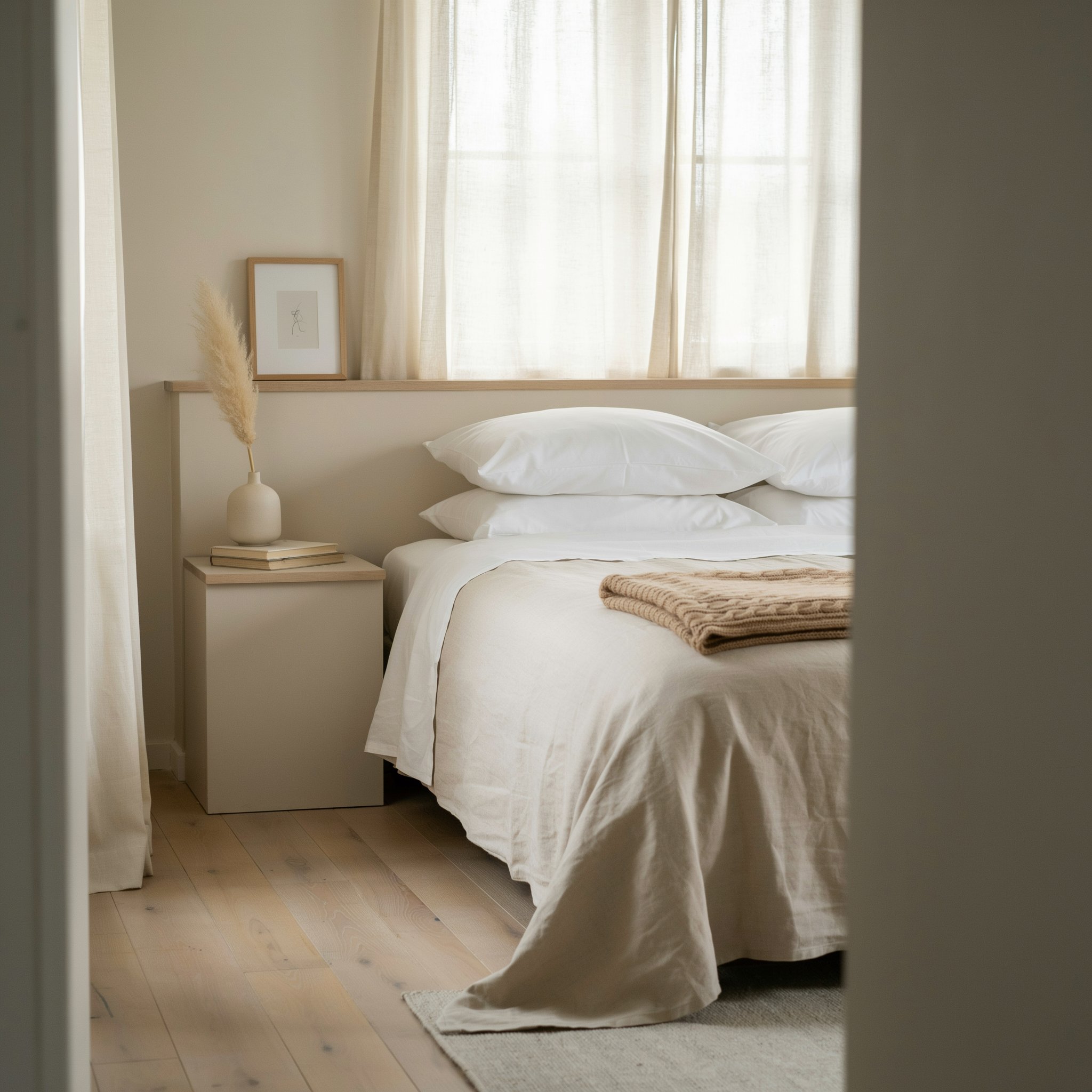 Cotton bedding set styled on a made bed
